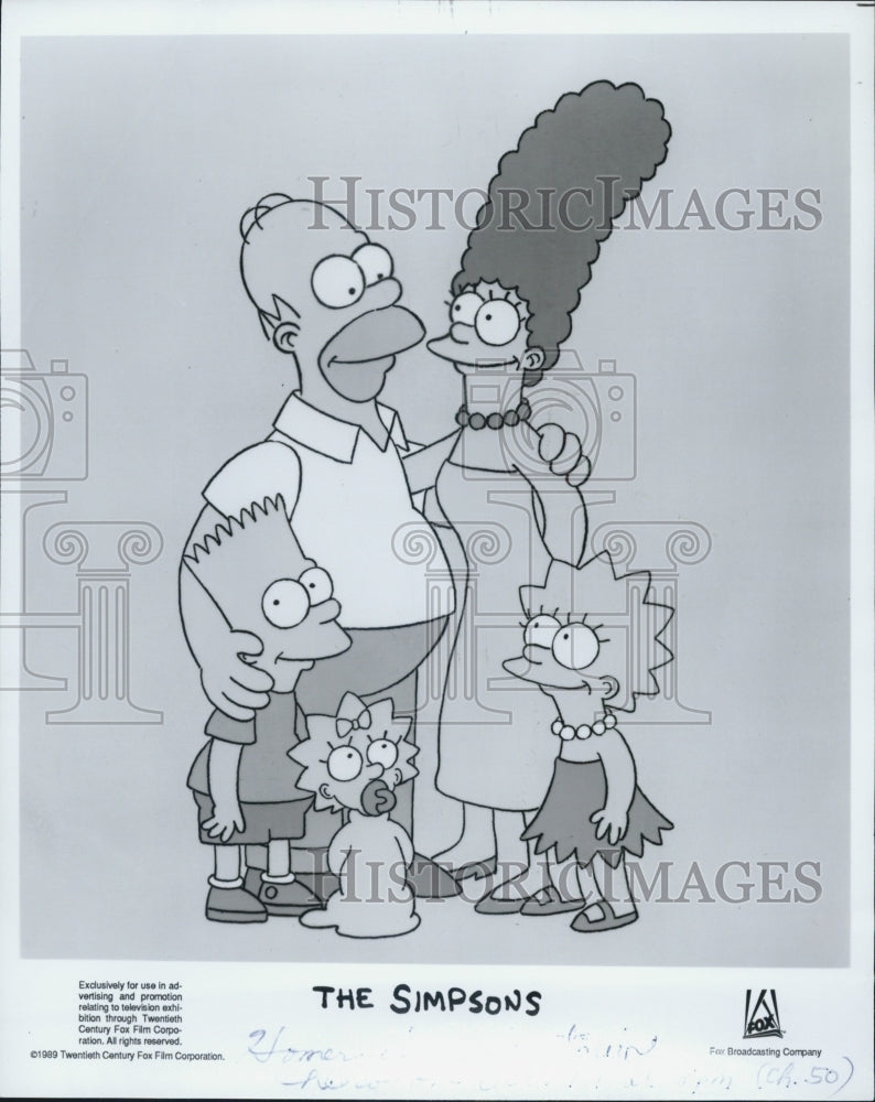 1989 Press Photo Homer, Marge Bart Lisa And Baby In The Simpsons COPY - Historic Images