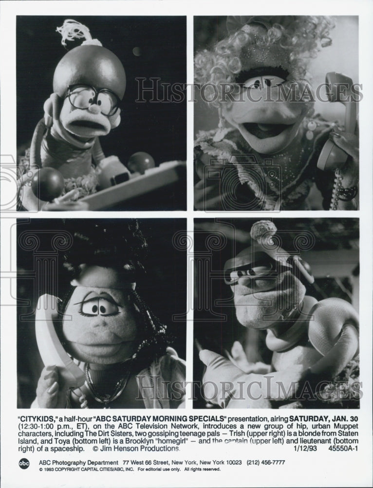 1993 Press Photo Citykids Dirts Sisters Trish Toya Jim Henson Puppets Show - Historic Images