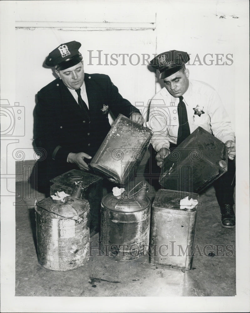 1950 Gasoline Cans Fire Wrecked Restaurant Police Peter Rice - Historic Images