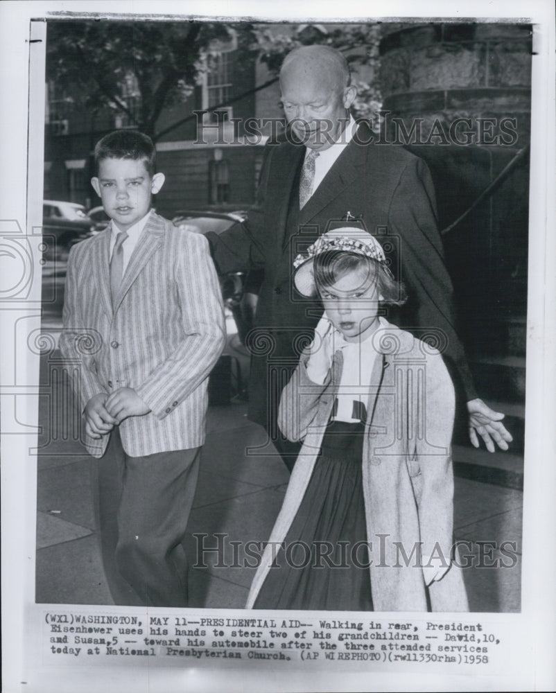 1958 President Eisenhower grandchildren David Susan - Historic Images