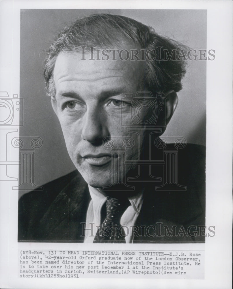 1951 E.J.B. Rose Named Dir Of Int&#39;l Press Institute Zurich Switzerld - Historic Images