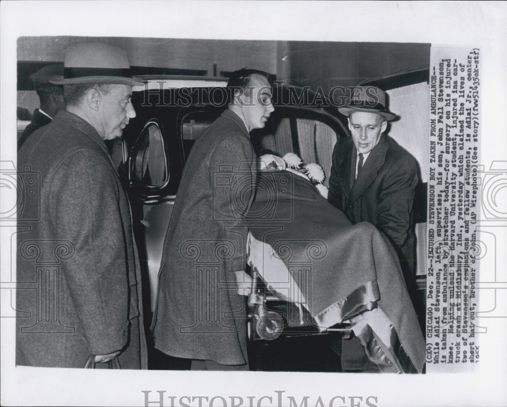 1955 Press Photo Adlai Stevenson/John Fell Stevenson/Car Accident/Adlai Jr. - Historic Images