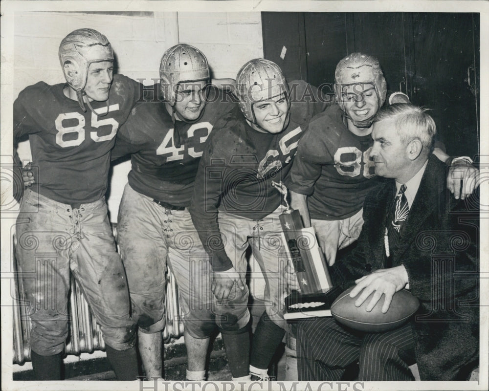 1945 Lourdes Coach Thomas Connell Holds Trophy - Historic Images