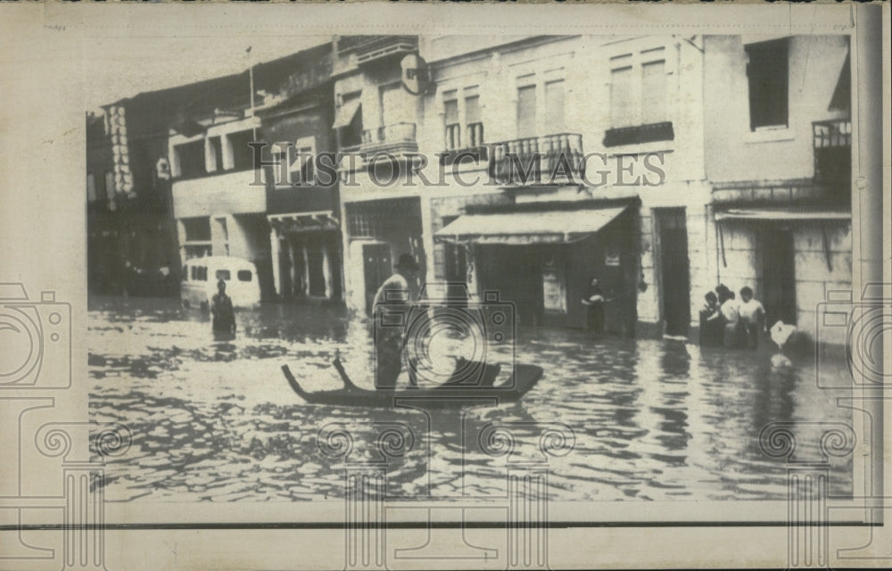 1969 Gondola boating flooded Streets of Coruche Portugal - Historic Images