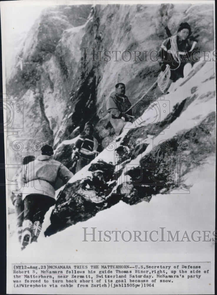 1964 US Secy Of Defense Robert McNamara And Guide Climb Up Matterhrn - Historic Images