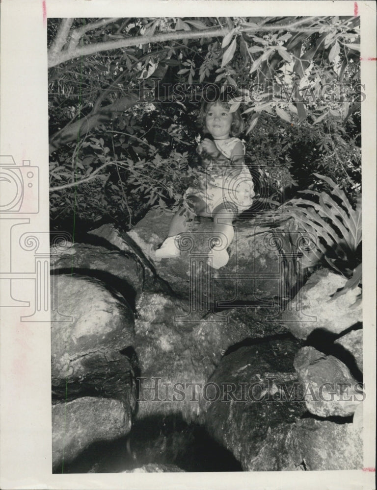 1967 Press Photo Kim Knowlton waterfall area Knowlton's Birdwalk - Historic Images