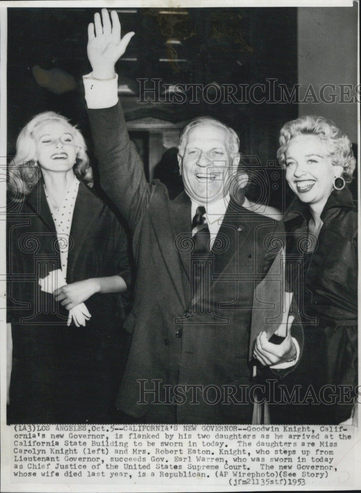 1953 Press Photo Goodwin Knight California governor two daughters - Historic Images