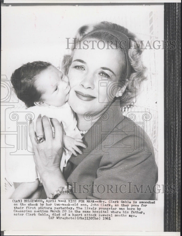 1961 Press Photo Mrs Clark Gable & Son John Clark - RSG57061 - Historic Images