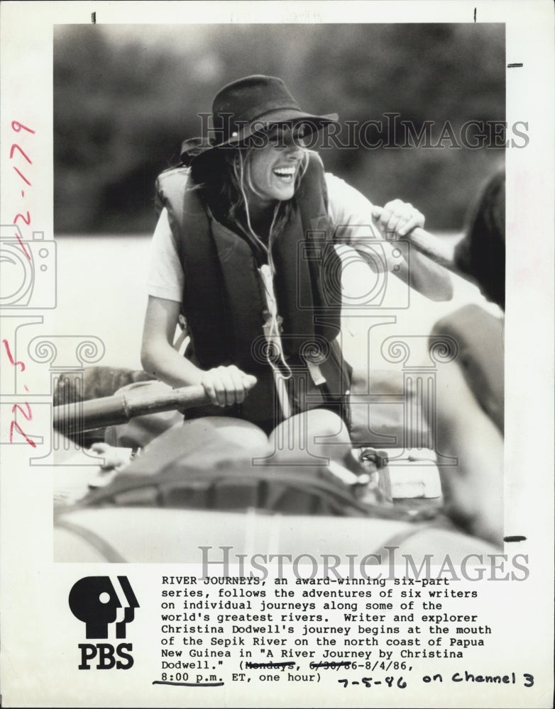 1986 Press Photo River Journeys Christina Dodwell Writer Explorer - Historic Images