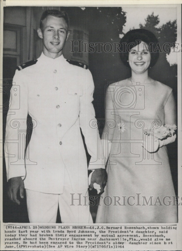 1964 Lynda Bird Johnson Lt JG Bernard Rosenbach Break Engagement - Historic Images