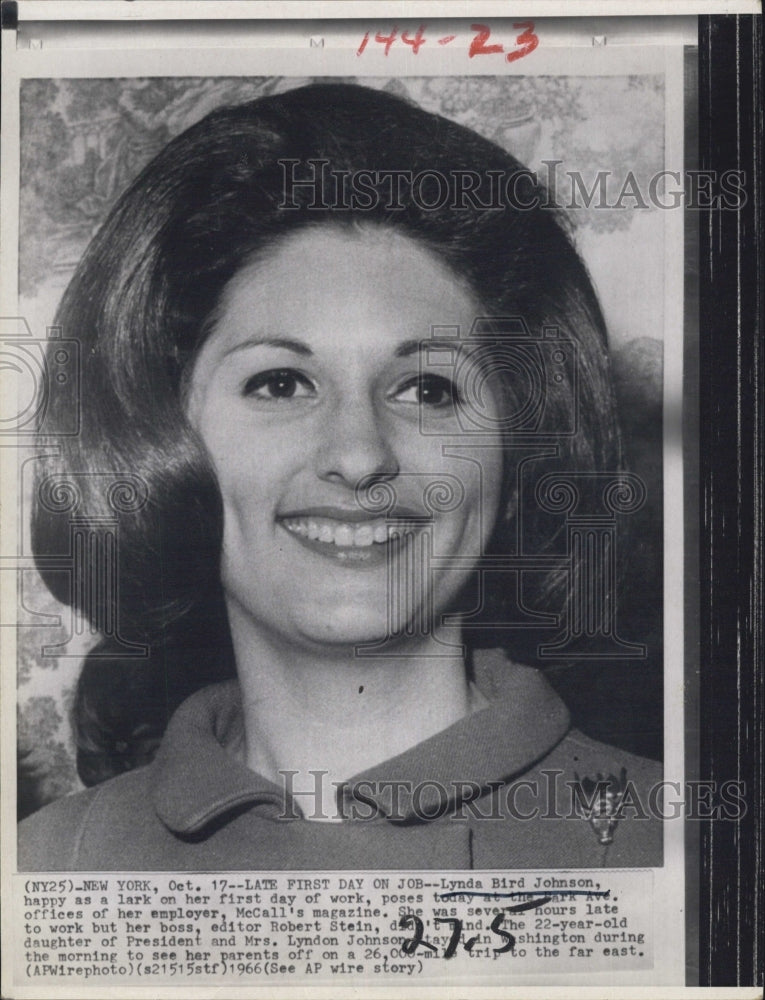 1966 Lynda Bird Johnson First Day of Work at McCall's Magazine - Historic Images