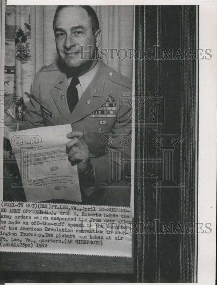 1962 Major Arch Roberts Army Suspension For Unauthorized Speech - Historic Images