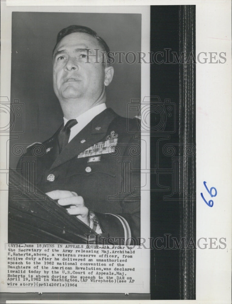 1964 Maj. Archibald Roberts Keeps Post in Active Duty - Historic Images
