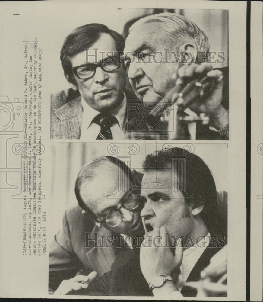 1973 Senators Howard Baker Sam Ervin Jr Senate Watergate Committee - Historic Images