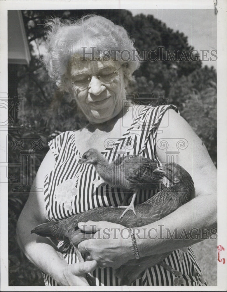 1959 Woman Holding Peacock Mother & Baby Chick Birds St. Petersburg - Historic Images