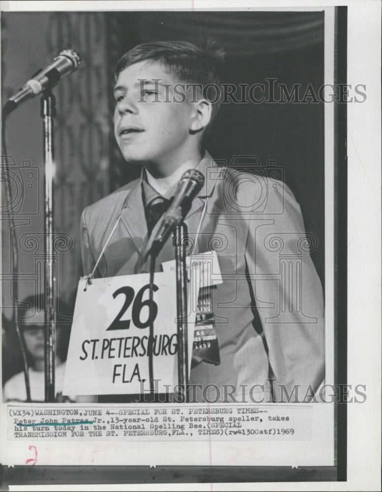 1969 Press Photo Peter John Patras St. Petersburg National Spelling Bee School - Historic Images