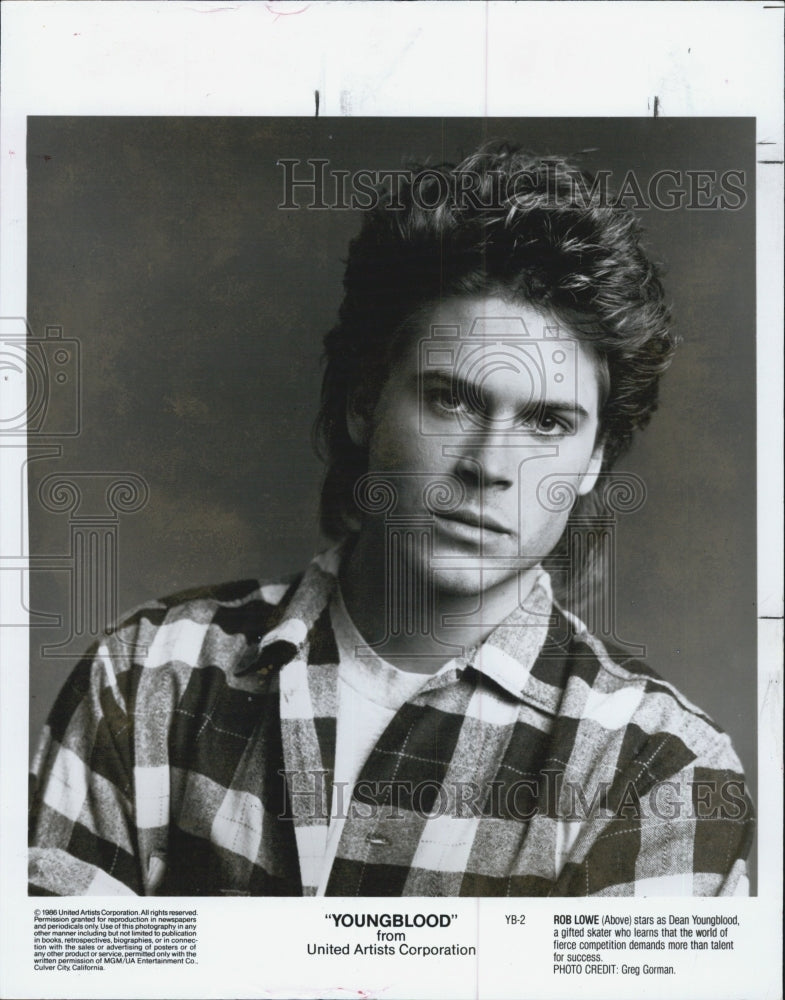 1986 Press Photo Rob Lowe in "Youngblood" - Historic Images