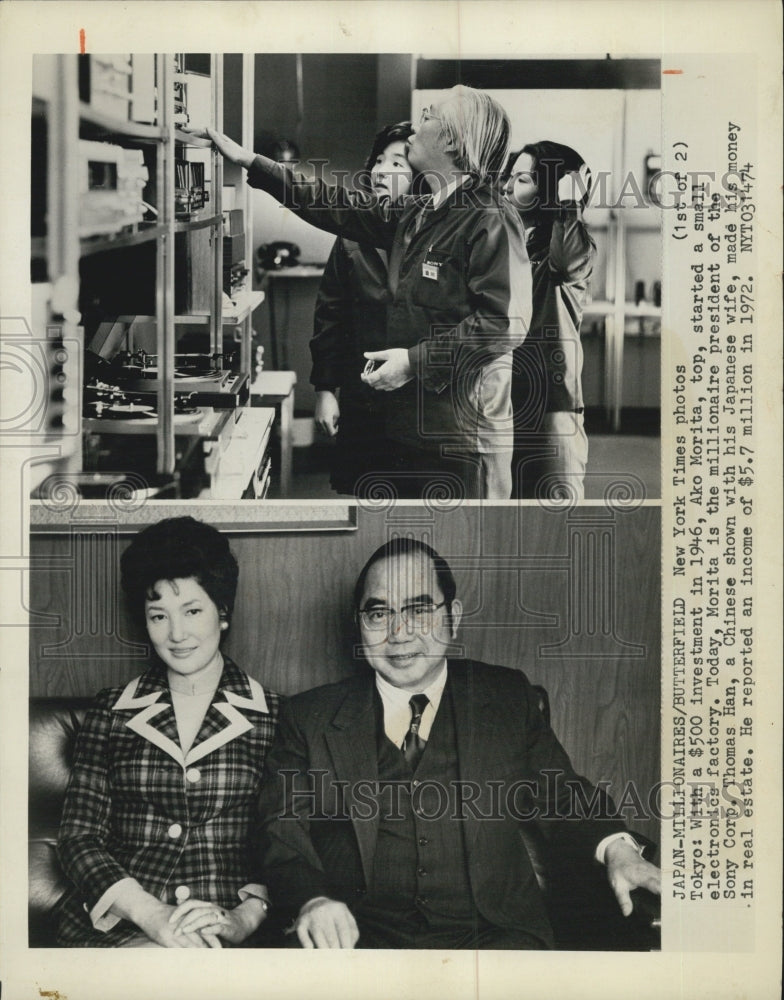 1972 Ako Morita, Sony Corp., Thomas Han and his wife, millionaires-Historic Images
