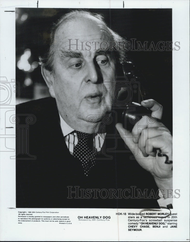 1980 Press Photo Robert Morley in &quot;Oh Heavenly Dog&quot; - Historic Images