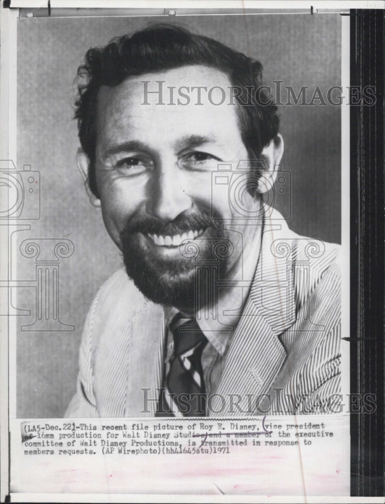 1971 Press Photo Roy E. Disney Walt Disney Studios Executive Committee Member - Historic Images