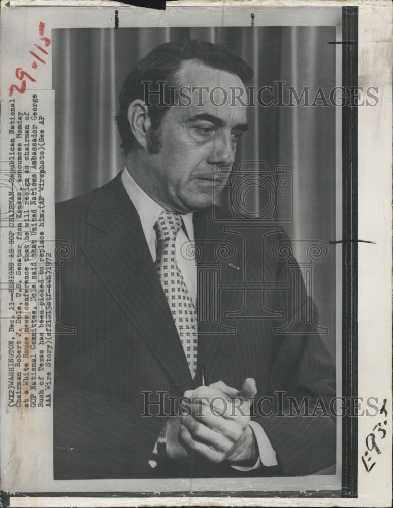 1972 Kansas Senator Robert J. Dole Resigns GOP National Committee - Historic Images