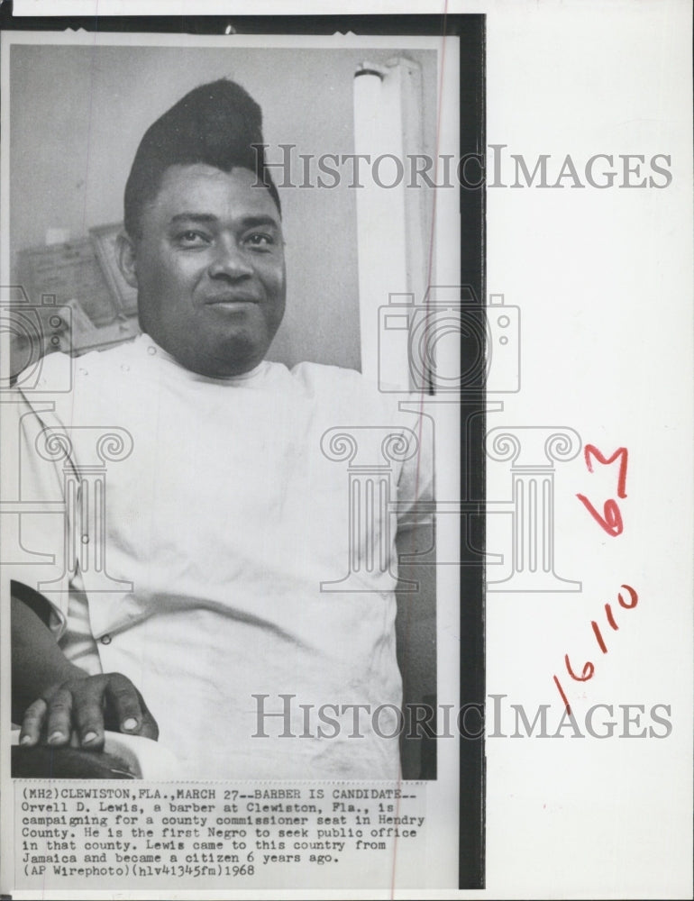 1968 Orvell D. Lewis, Barber Running For County Commissioner - Historic Images