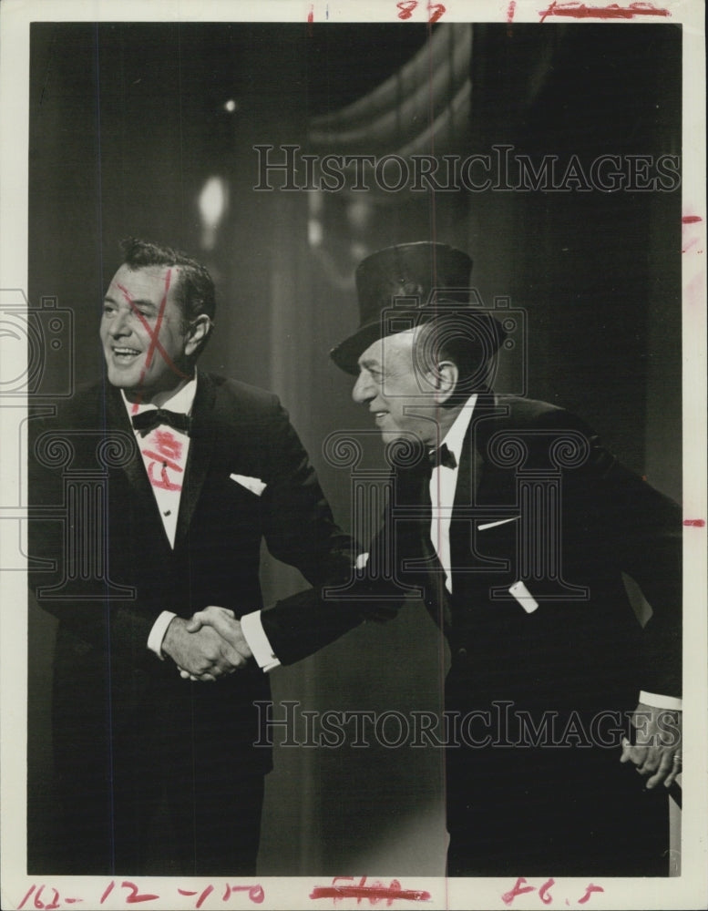 1965 Entertainer Ted Lewis Shaking Hands With Man Wearing Tuxedos - Historic Images