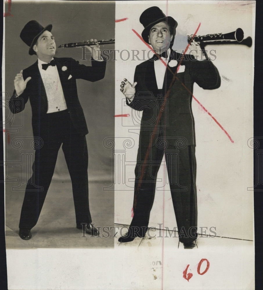 1951 Band Leader Ted Lewis Wearing Top Hat Holding Instrument - Historic Images