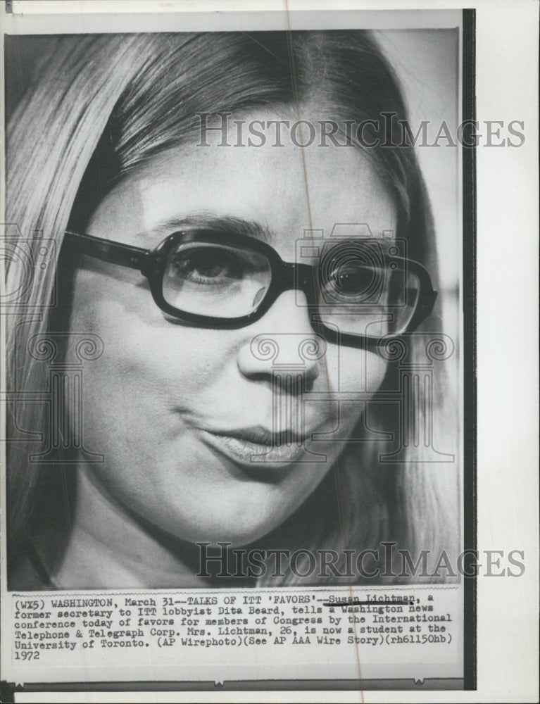 1972 Susan Lichtman ITT Lobbyist Secretary Confession - Historic Images