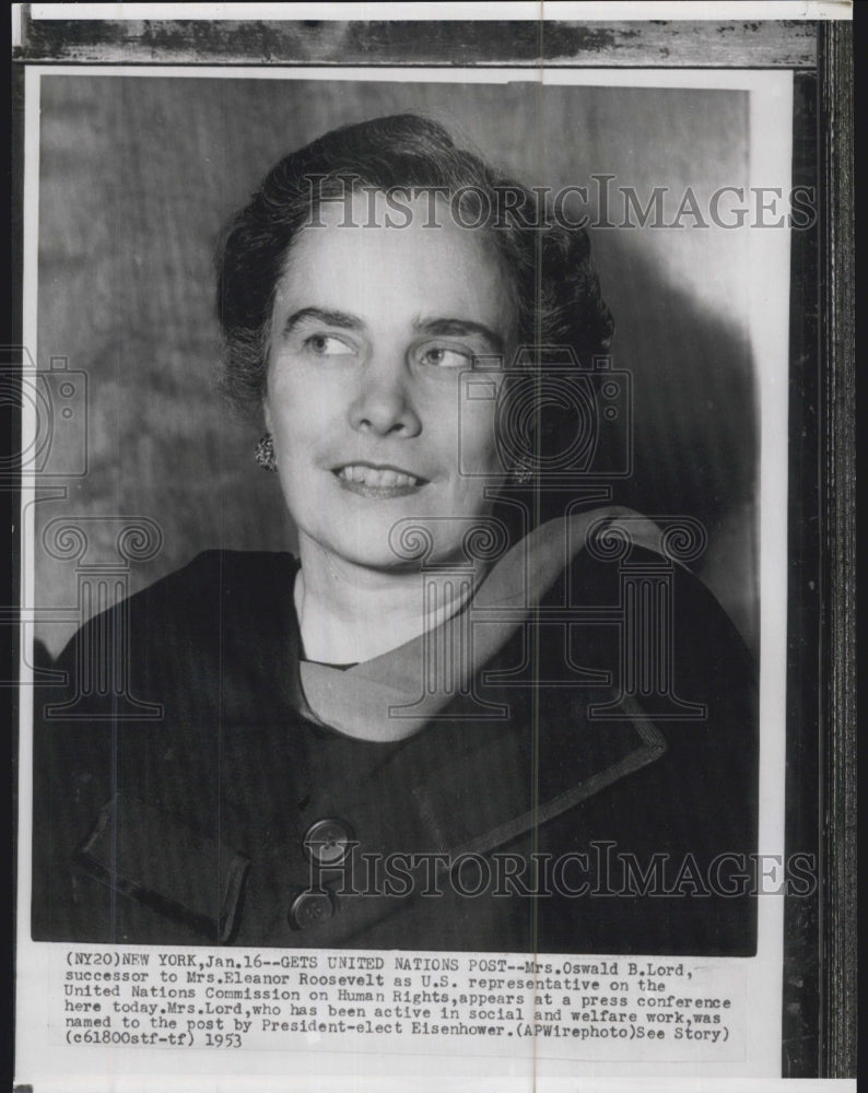 1953 Mrs Oswald B Lord US Rep to UN on Human Rights - Historic Images