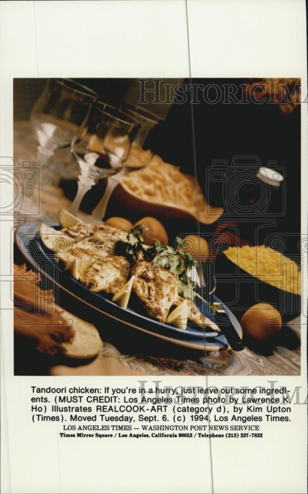 1994 Press Photo Indian Dish Tandoori Chicken With Sides - Historic Images