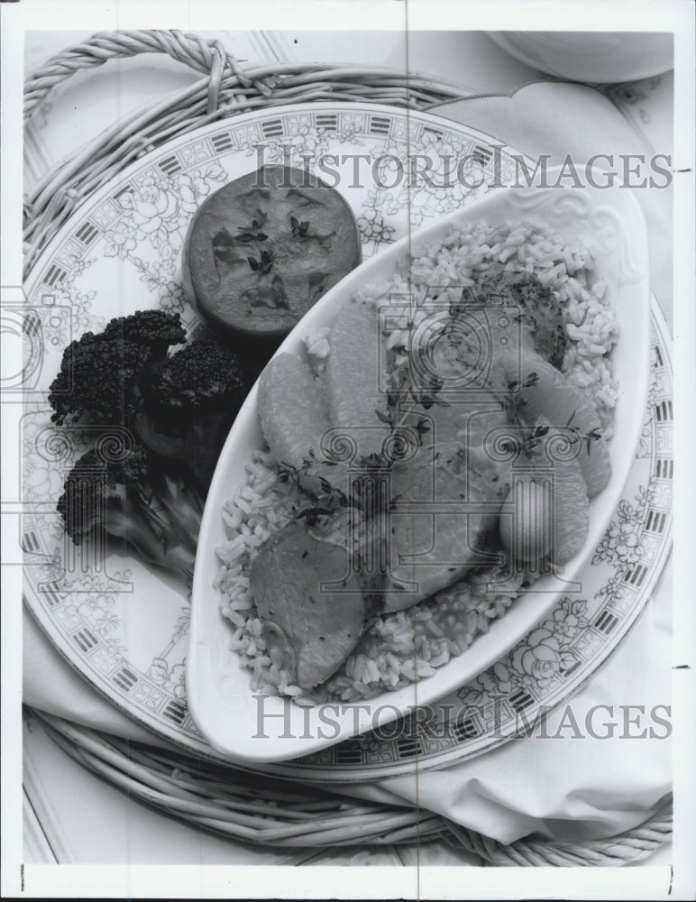 1987 Press Photo Orange Baked Pork Tenderloin Dish - Historic Images