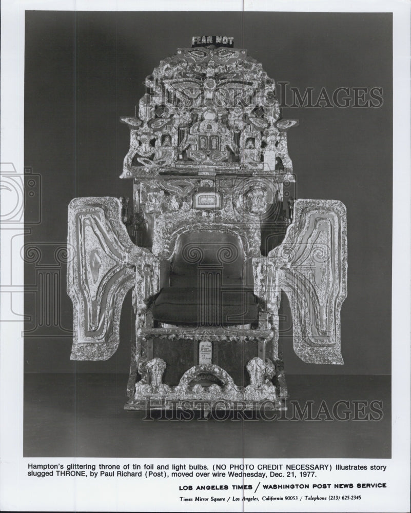 1977 Lionel Hampton's glittering throne of tin foil and light bulbs. - Historic Images