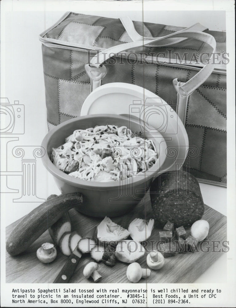 1982 Press Photo Antipasto Spaghetti Salad Tossed With Mayonnaise For Picnic - Historic Images