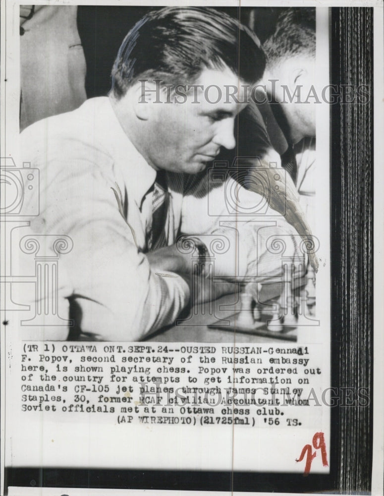 1956 Press Photo Gennadi F. Popov Second Secretary Russian Embassy Chess Ottawa - Historic Images