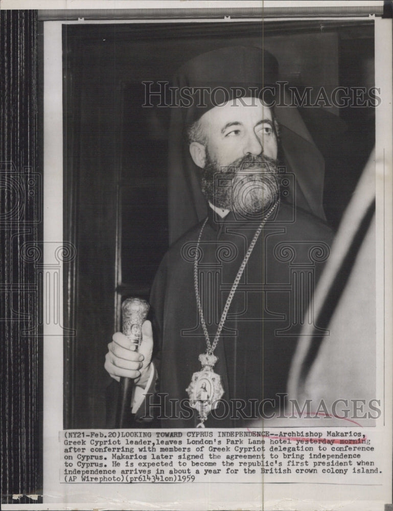 1959 Press Photo Archbishop Makarios Greek Cypriot Leader - Historic Images