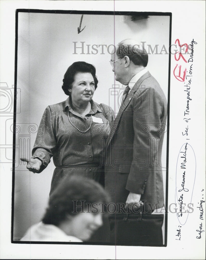 1986 Press Photo Sen. Jeanne Malchon, Secy. of Transportation Tom Drawdy - Historic Images