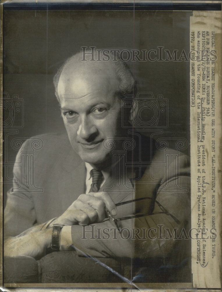 1972 Press Photo Dr Philip Handler Pres Of US Nat&#39;l Academy Of Sciences In NYC - Historic Images