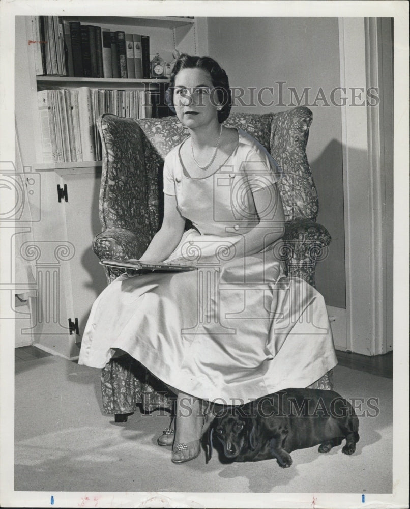 1957 Press Photo of Mrs. Paul C. Hawkins modeling ball frock - Historic Images