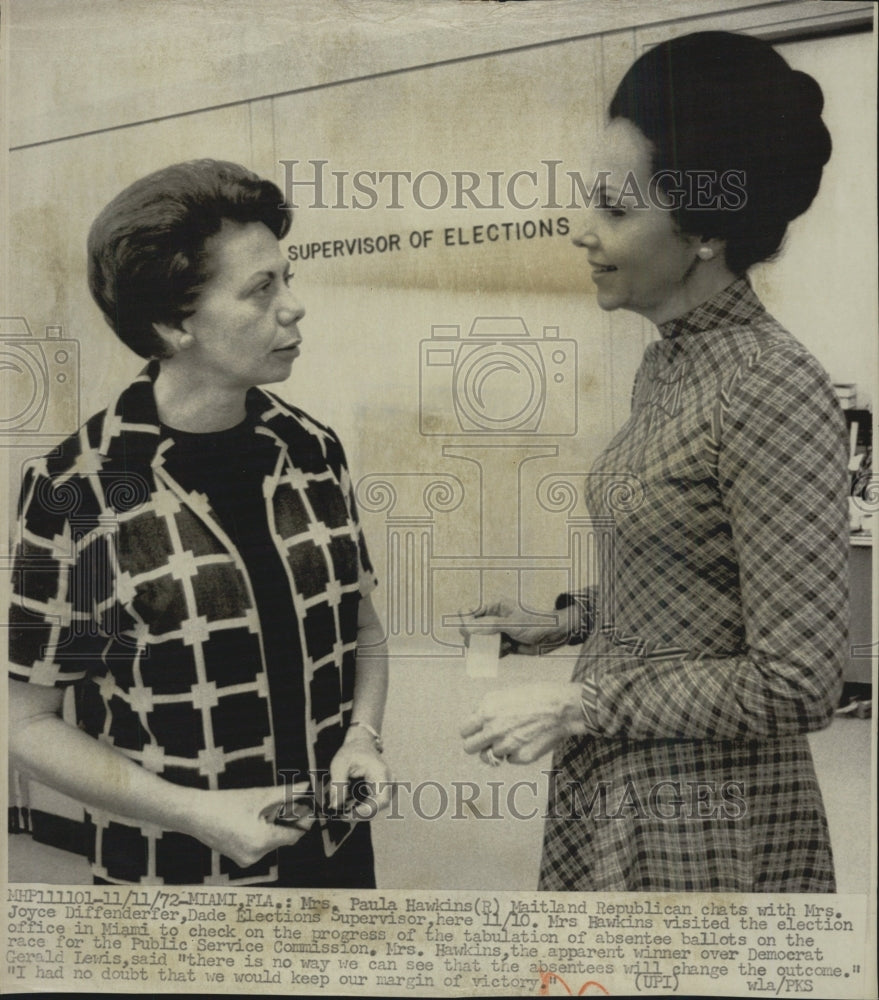 1972 Mrs. Paula Hawkins and Mrs.Joyce Diffenderfer, election - Historic Images