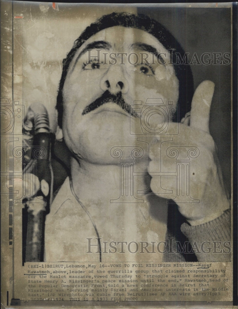 1974 Nayef Hawatmeh, Leader of Ma'alot Massacre Guerrilla Group - Historic Images