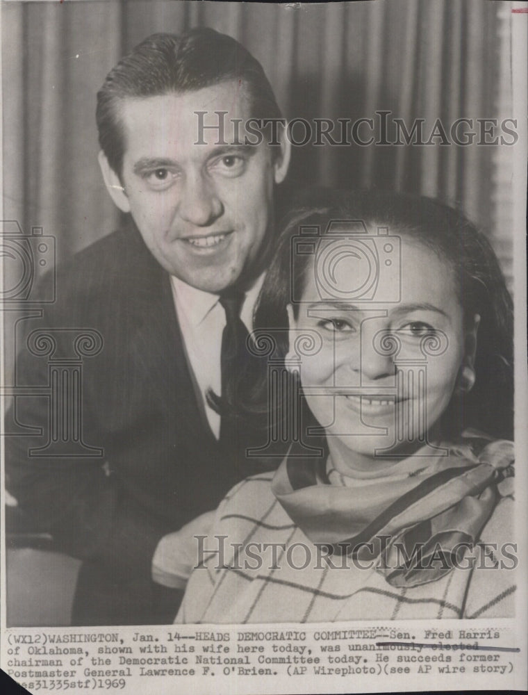 1969 Elected Chairman of Dem. Comm. Senator Fred Harris  with Wife - Historic Images