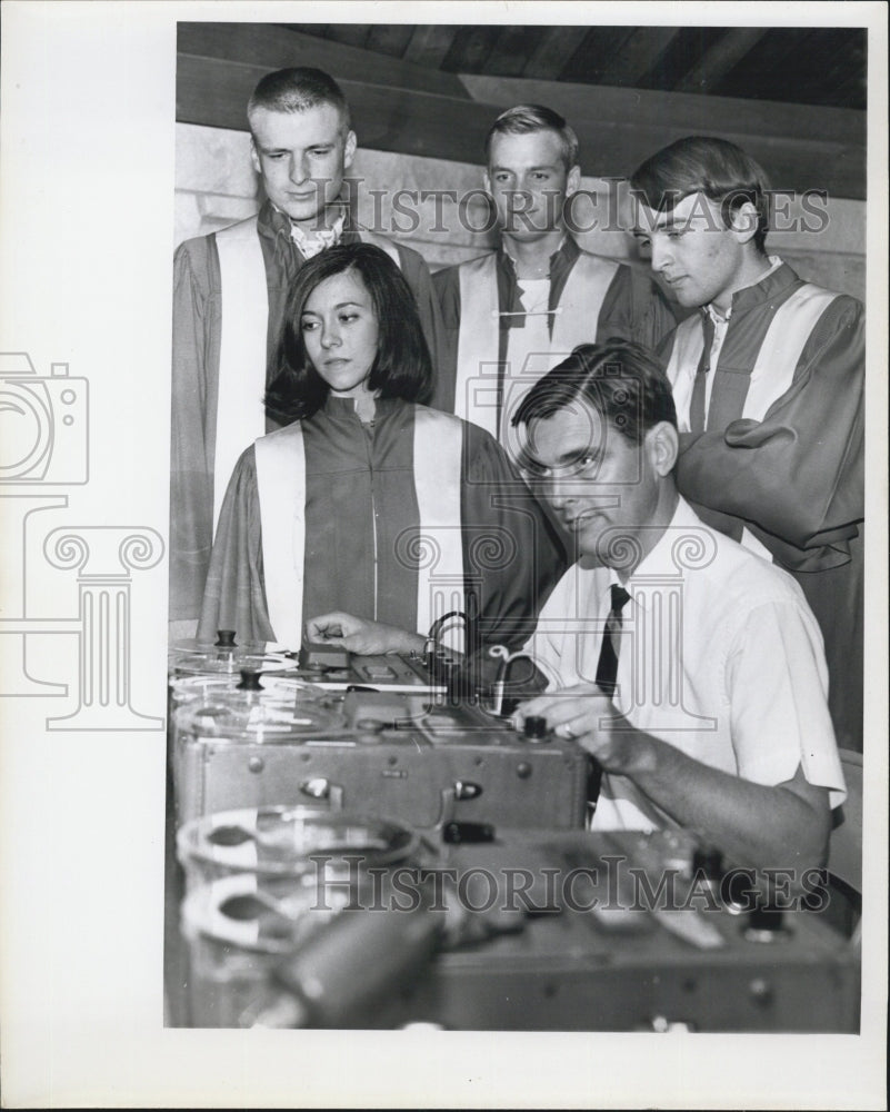 1966 Choir Listen to a  Playback of Their Performance on Recorder - Historic Images