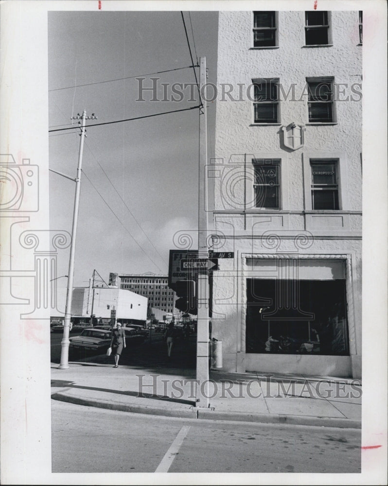 1967 concrete power pole second floor Florida Theatre building lean - Historic Images