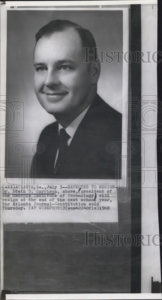 Press Photo Georgia Institute Technology President Dr. Edwin Harrison - Historic Images