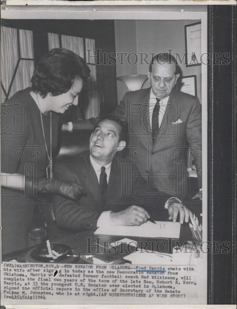 1964 Senator Fred Harris, LaDonna Harris & Felton M. Johnston. - Historic Images