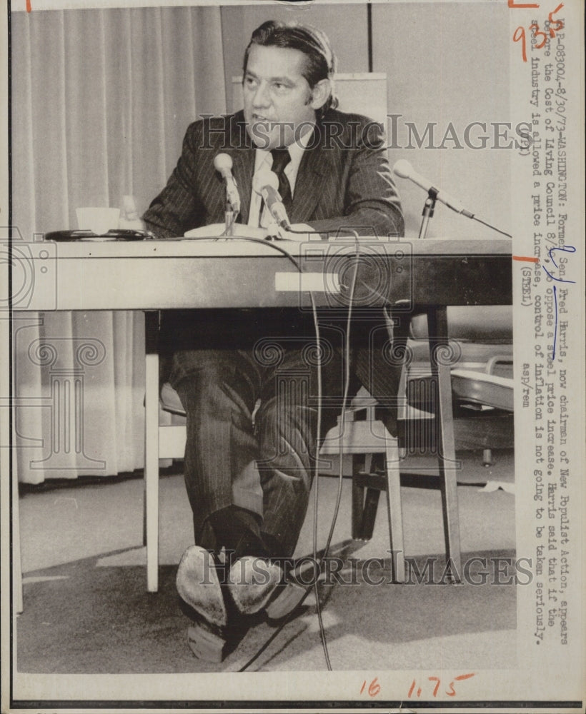 1973 Press Photo Sen. Fred Harris oppose a steel price increase - RSG63799 - Historic Images