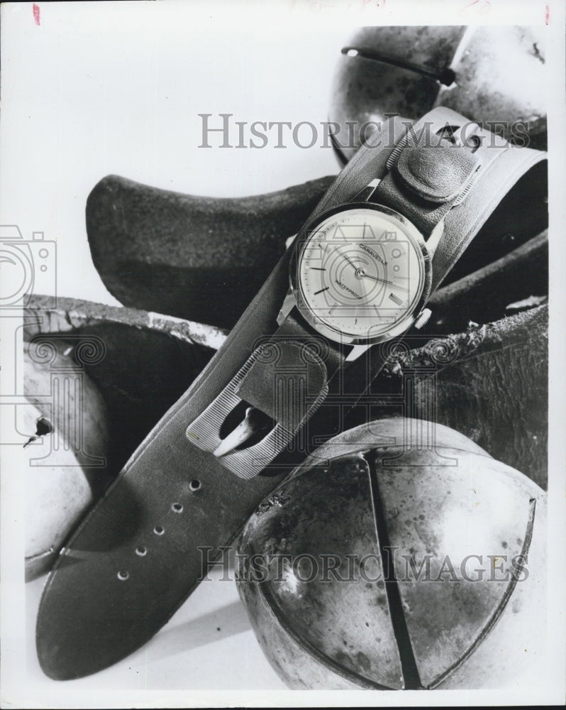 Press Photo Watch, time piece with leather. - Historic Images