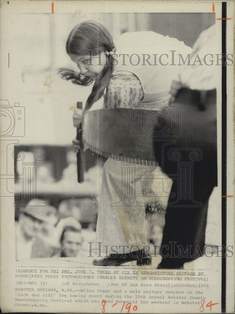 1974 Wilma Cogar Jack and Jill Log Sawing Contest - Historic Images