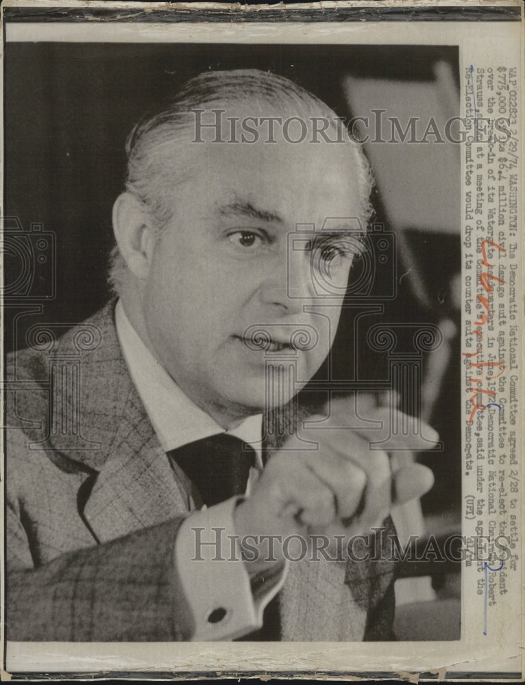 1974 Democratic National Chairman Robert Strauss pointing his finger during the committe - Historic Images